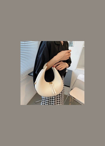 Жіноча напівкругла сумка багет-напівмісяць на плече Бежевий колір 24*12*7 см No Brand (355921030)