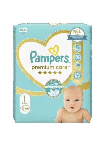Подгузники на липучках Premium Care 1 (2-5 кг), 72 шт. Pampers (327223504)