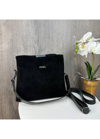 Жіноча замшева сумка стиль Zara, сумочка Зара чорна натуральна замша No Brand (385867321)