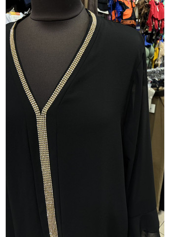 Чёрная стильная шифоновая блузка с воланом и декором – идеальная для праздника и ежедневно 52-54р. No Brand