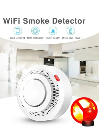 Умный датчик детектор дыма дымовая пожарная сигнализация с WiFi Bluetooth сиреной 80х38х52 мм (476350-Prob) Белый Unbranded (279518093)