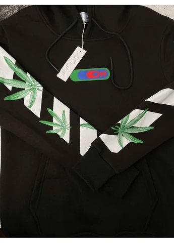 Чоловіче Утепленне Худі На Флісі Off-white Cannabis Black Худак Офф Вайт Seli No Brand (395636771)