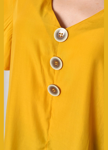 Гірчична блуза жіноча напівбатальна з коротким рукавом гірчичного кольору з баскою Let's Shop
