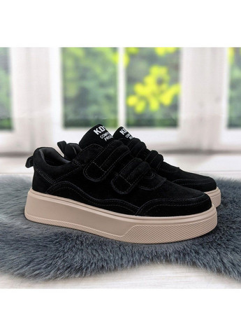 Кроссовки женские замшевые на липучках KDSL чёрные демисезоны (299808447)