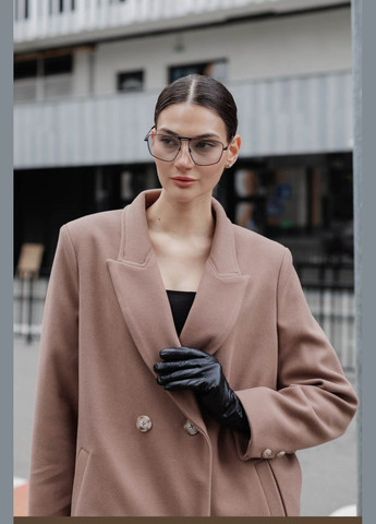 Светло-коричневое демисезонное Прямое двубортное пальто цвета шоколад двубортное Jadone Fashion