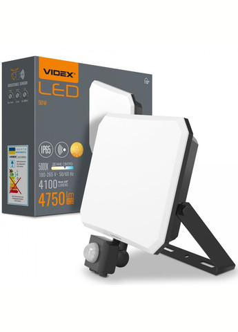 Світлодіодний прожектор з датчиком руху F3 50W 5000K 220V Black (VLE-F3-0505B-S) Videx (282312849)