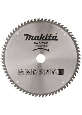 Пиляльний диск TCT D73003 (260x30 мм, 70 зубів) для алюмінію (7437) Makita (267819647)