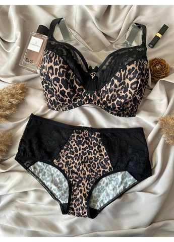 Коричневый комплект бюстгальтер с трусиками макси 11533 леопардовый Lanny Mode