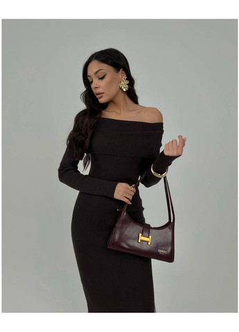 Темно-коричневое праздничный, повседневный женское макси платье с открытыми плечами силуэтная Avanti однотонное