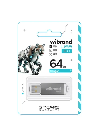 Флеш-накопичувач USB 2.0 64Gb Silver (WI2.0/CU64P1S) Wibrand Cougar (340062706)