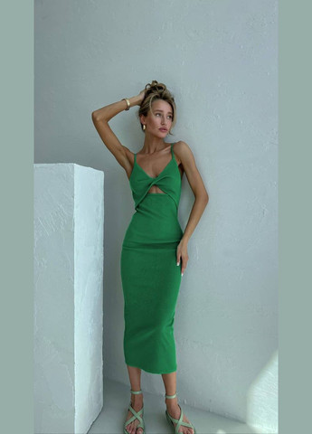 Зелена жіноча приталена сукня міді колір зелений р.42/44 455558 New Trend