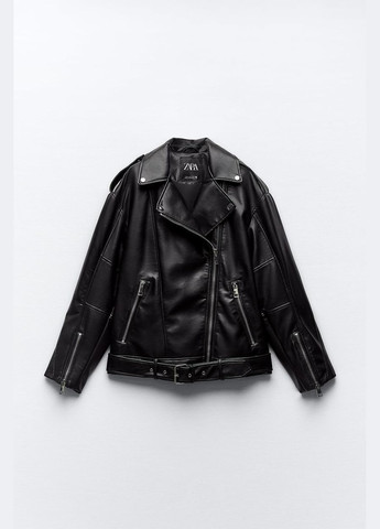 Черная демисезонная байкерская куртка из искусственной кожи оверсайз байкерская Zara