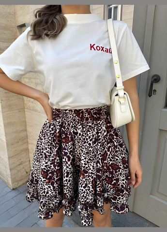 Коричневая женская качественная короткая юбка юбка леопардовая мини леопард рюши No Brand