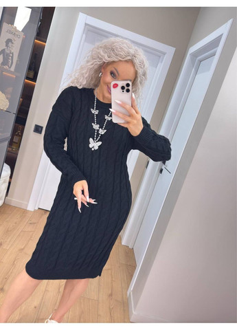 Черное повседневный, кэжуал женское вязаное платье миди No Brand однотонное