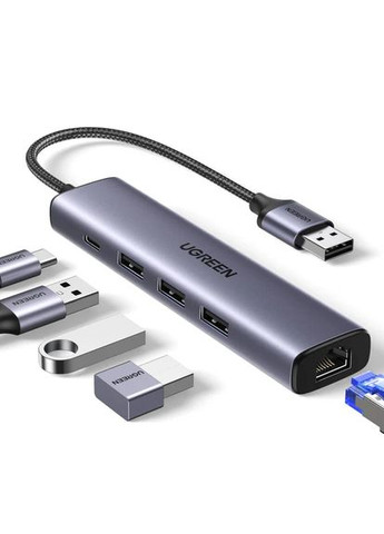 Хаб USB 3.0 -> 3хUSB 3.0/Type-C+RJ45(1000M) Ethernet 5 in 1 Hub CM475 Ugreen (322131407)