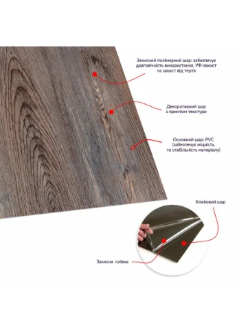 Самоклеюча LVT плитка дуб Рустик 610х610х1.5мм Sticker Wall (392089617)