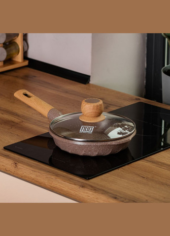 Мраморная алюминиевая сковорода с антипригарным покрытием 1 литр Ø 20 см кофейная HP-4-421CO MGC (306848964)