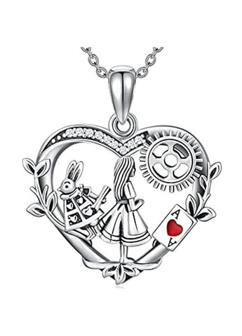 Женский кулон подвеска на цепочке Алиса в Стране чудес в форме сердца карты чирва и самой Алисы и зайки Liresmina Jewelry (290982085)
