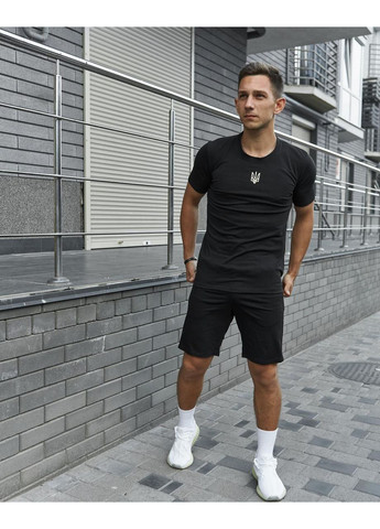 Черная футболка мужская, украинский герб, мужские футболки с украинской символикой, классные футболки тризуб с коротким рукавом Intruder