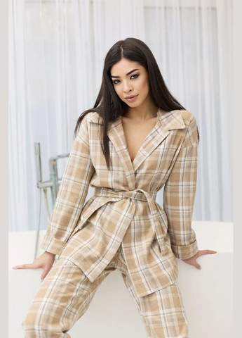 Бежева всесезон домашній костюм туніка + штани Seventeen