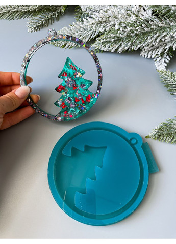 Молд Елка в кругу для новогодних игрушек на елку силиконовая форма для эпоксидной смолы No Brand (370566785)