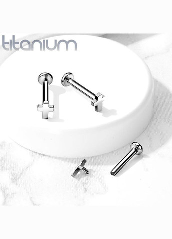 Титановая серьга лабрет с крестиком TIL11-1608-ST для пирсинга Монро, трагуса, хеликса Spikes (333698507)