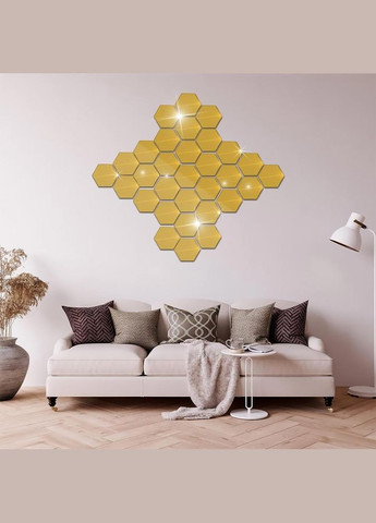 Дзеркальний настінний декор золотий 12,6х11 см 12 шт (NS0051_2) No Brand (317252721)