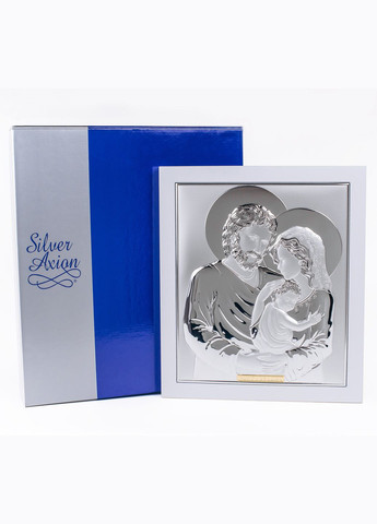 Срібна ікона Свята Сім'я прямокутної форми 28,6х24,8 см у білій рамці Silver Axion (266266123)