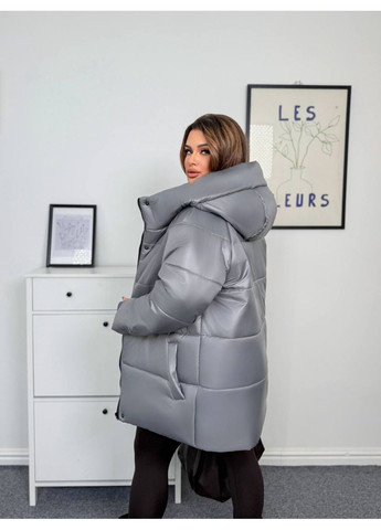 Сіра зимня жіноча куртка з плащівки на синтепоні — заміри в описі куртка-пальто DK/DL Мода без кордонів