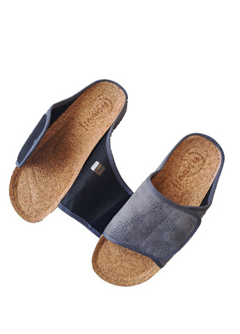 Серые тапочки мужские открытые на пробковой стельке и с липучкой Inblu