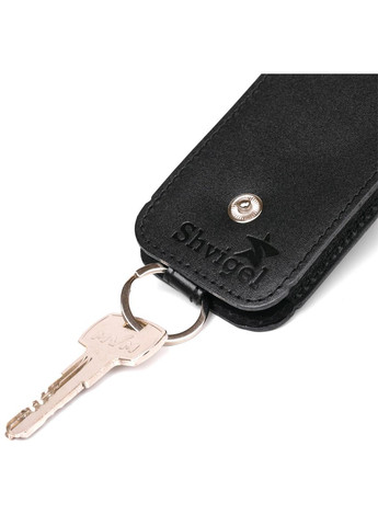 Компактная кожаная ключница с хлястиком 13988 Черная Shvigel (298567582)