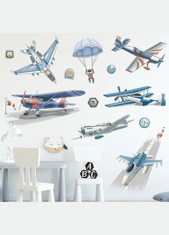 Наклейка на стіну в дитсадок літаки парашутист (листа 60 х 90 см) Б418-6 BRUP (355947863)