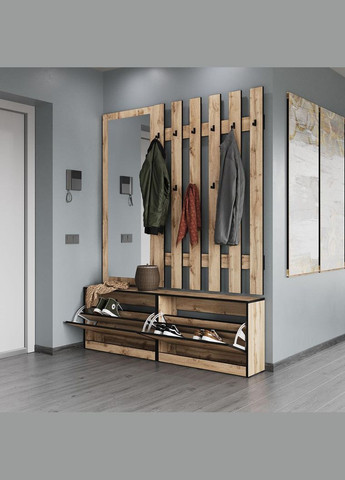 Прихожая с тумбой для обуви, зеркалом и крючками для одежды KO-0006 MORELI (361035087)