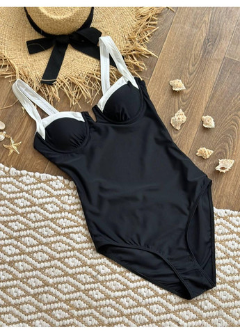 Черный летний женский купальник с белыми чашками / женский купальник черный бюстгальтерного типа с контрастом No Brand