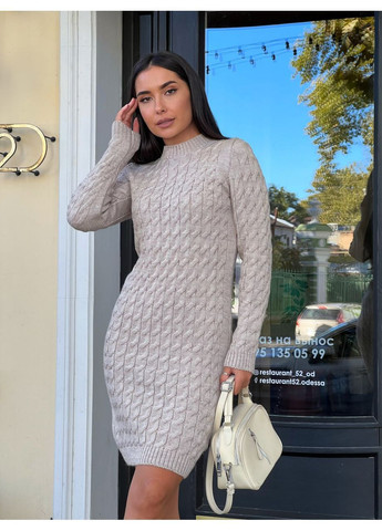 Бежева святковий, повсякденний, кежуал жіноча в’язана сукня No Brand однотонна