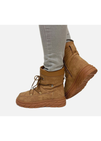 Рыжие дутики женские зимние угги Loretta на молнии со шнуровкой