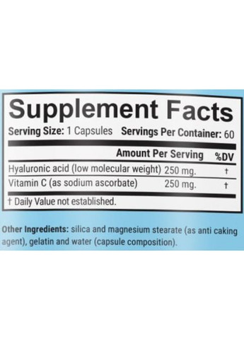 Hyaluronic Acid 250 mg 60 Caps Garo Nutrition (305297993)