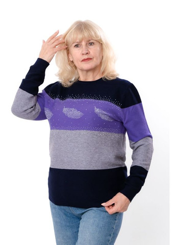 Серый демисезонный утепленный женский джемпер (плюс сайз) в полоску со стразами (p-18068) Носи своє