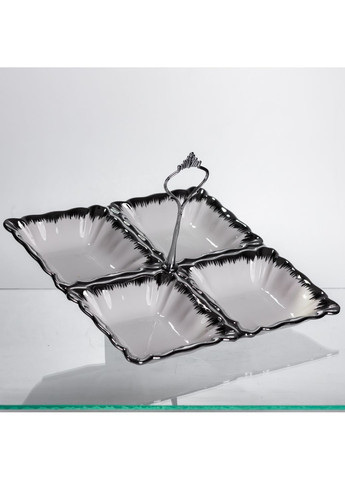 Менажница фарфоровая на 4 секции квадратная 18*18*3 см, серебро Yiwu LC-BYL-101-S No Brand (366830662)