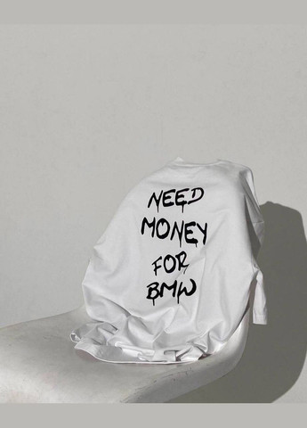 Шикарная белая oversize футболка из турецкого кулира с качественным чёрным накатом, универсальная футболка No Brand 331 - (289477765)