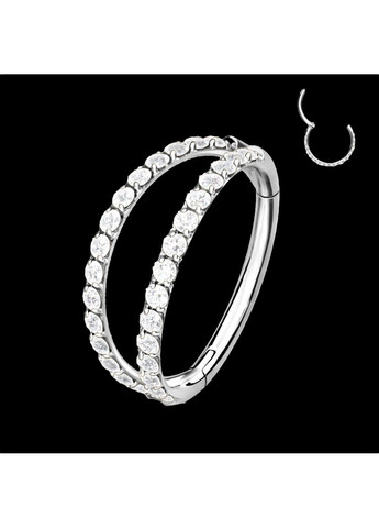 Двойное кольцо – кликер из титана, серьга для пирсинга хеликса, мочки, хряща уши с фианитами диаметр 8 мм, цвет Металл Spikes (287337869)