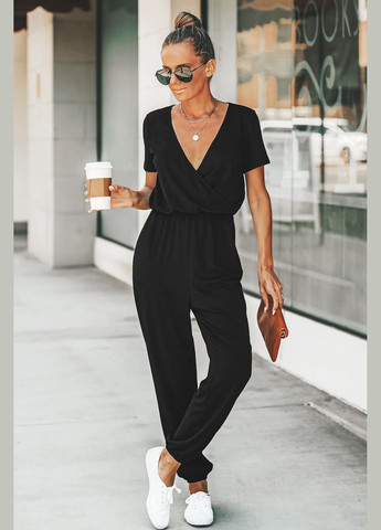 Комбінезон CUPSHE однотонний чорний повсякденний поліестер