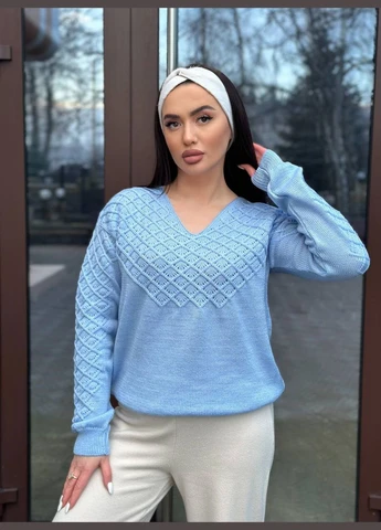 Блакитний демісезонний базовий жіночий светр Fashion