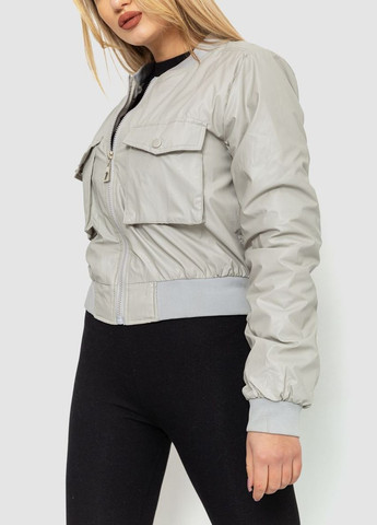 Сіра демісезонна куртка жіноча з екошкіри коротка, колір чорний, Ager