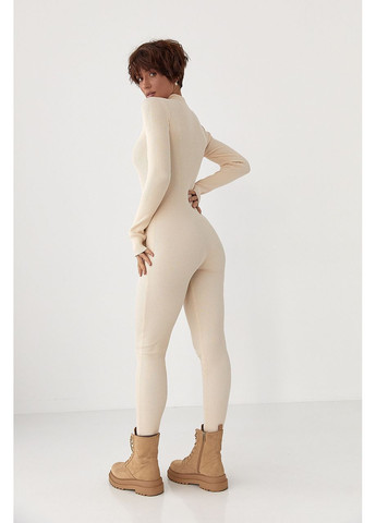 Трикотажный комбинезон в рубчик - кремовый цвет Lurex бежевый повседневный трикотаж