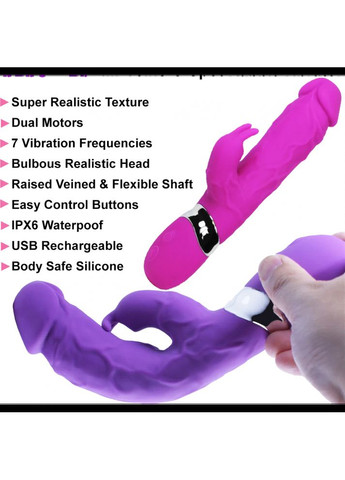 Подвійний вібратор кролик Rabbit Kiss USB чорний силікон + пластик No Brand (303910391)