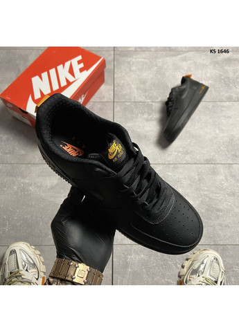 Чорні Осінні кросівки чоловічі nike air force 1 low black orange найк аір форс 1 преміум No Brand