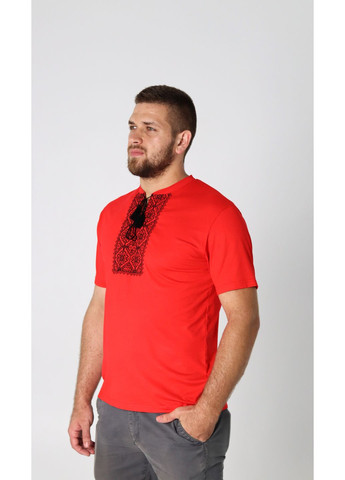Красная мужская футболка-вышиванка "марко" красная (хлопок) MOTYV узор орнамент хлопок (373473657)