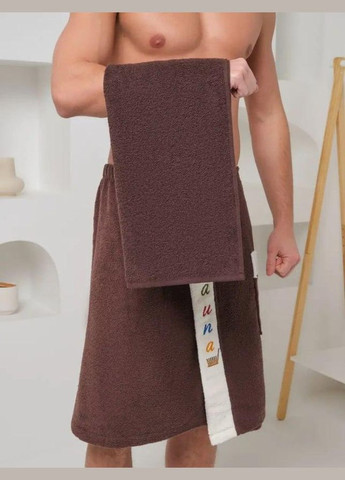 Чоловічий рушник для сауни набір Махра коричневий (П4К-Msauna001-53) No Brand напис коричневий