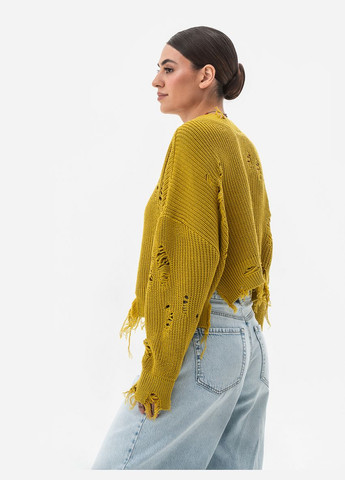Гірчичний жіночий светр із рваним ефектом SVTR